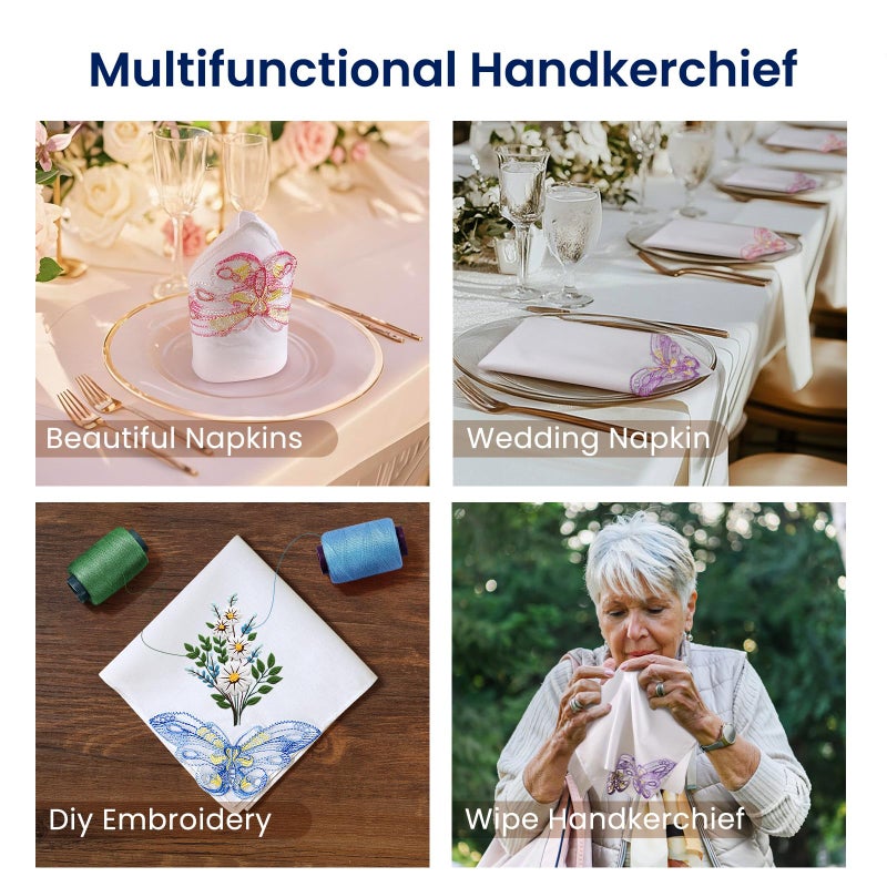 Selected Hanky Women's Cotton Handkerchiefs with Butterfly Lace at Corner, Ladies Hankies 12 Pcs, Handkerchiefs of Textiles - Image 5